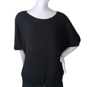 Time & Tru Black Knit Top Size XL 16-18 Short Sleeve Wide Round Neckline